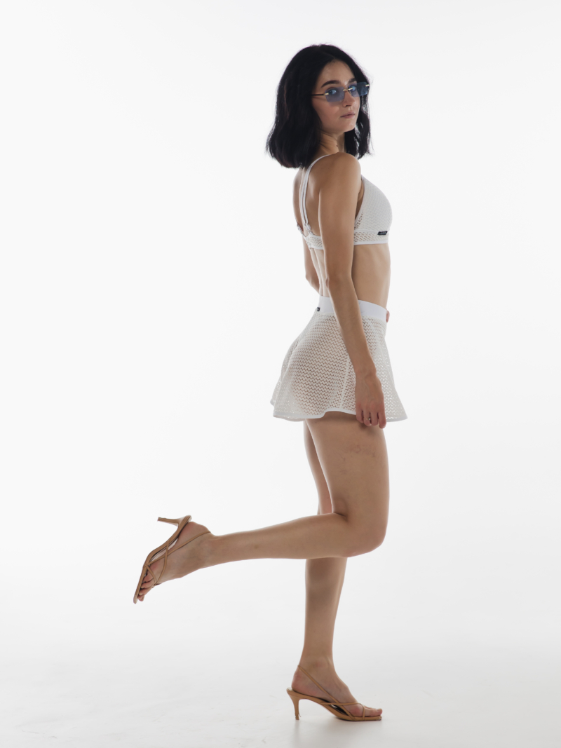 MUSE 2 – Transparent Mesh Skort Set with Triangle Top