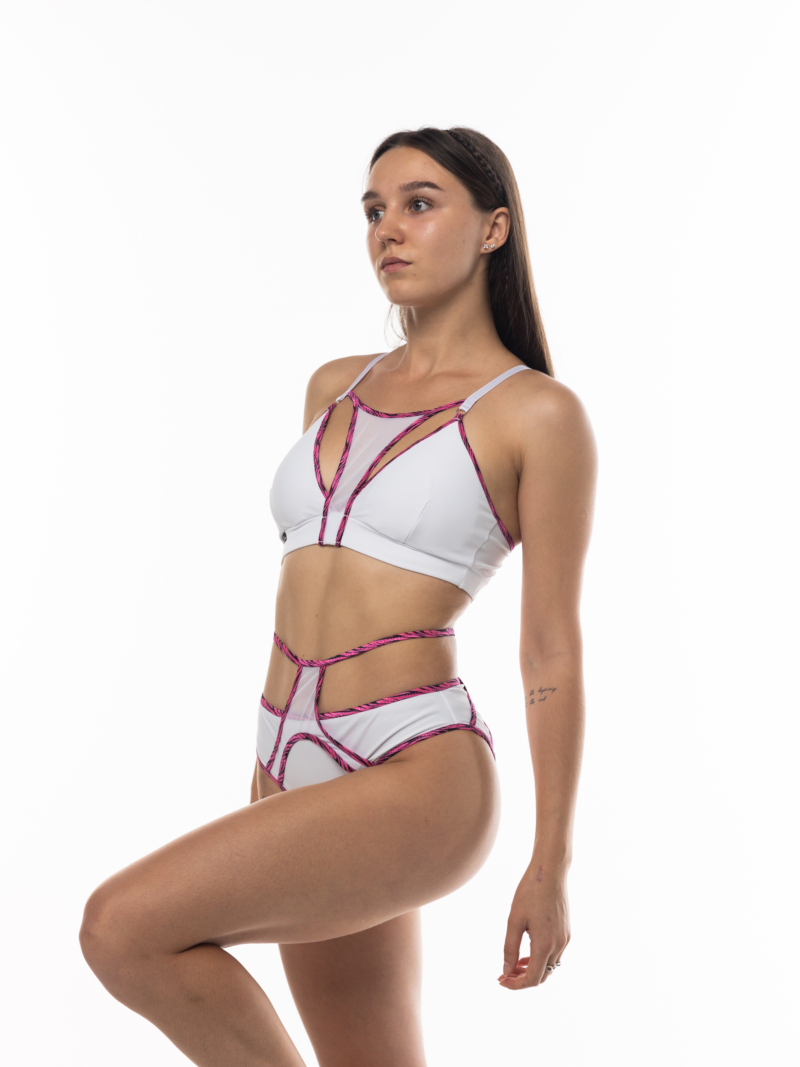 Combo – Contrast Strap Top With Mesh Inserts And Adjustable Cross Back