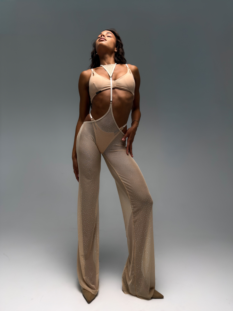 Whisper Dust Crystal Sheer Flare Pants Set